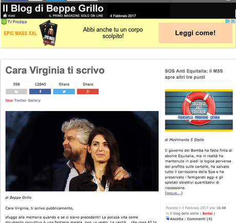 Newsletter 8 febbraio 2017 sito grillo viginia ti scrivo