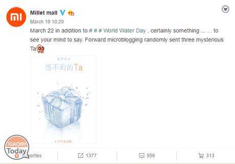 Il 22 marzo sarà la Giornata Mondiale dell’Acqua e Xiaomi è pronta a lanciare il nuovo Mi Water Purifier Il 22 marzo sarà la Giornata Mondiale dell’Acqua e Xiaomi è pronta a lanciare il nuovo Mi Water Purifier