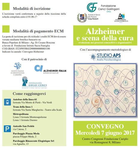 Alzheimer e scena della cura. Evoluzione nei processi conoscitivi e organizzativi – Mercoledì 7 giugno 2017 ore 9-17, Centro Congressi Fondazione Cariplo Milano, Via Romagnosi n. 8 Alzheimer e scena della cura. Evoluzione nei processi conoscitivi e organizzativi – Mercoledì 7 giugno 2017 ore 9-17, Centro Congressi Fondazione Cariplo Milano, Via Romagnosi n. 8