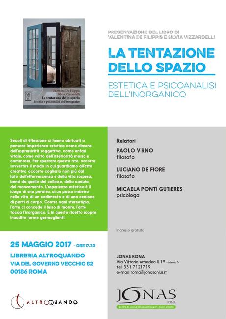 Presentazione “La tentazione dello spazio. Estetica e psicoanalisi dell’inorganico” di Valentina De Filippis & Silvia Vizzardelli Presentazione “La tentazione dello spazio. Estetica e psicoanalisi dell’inorganico” di Valentina De Filippis & Silvia Vizzardelli