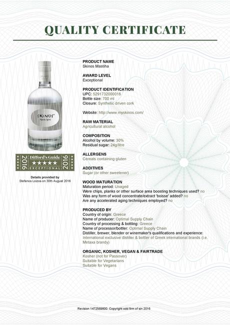 Skinos – Premium Mastiha Spirit certificate_3437_skinos_mastiha