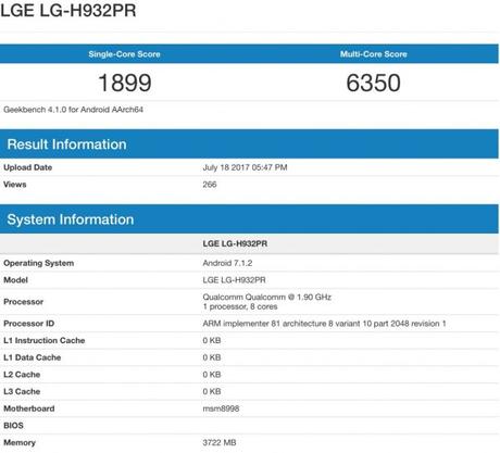 LG V30 si mostra su Geekbench LG V30 Geekbench