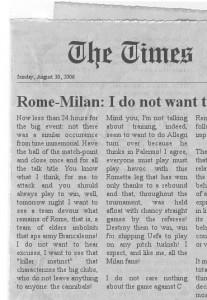 newspaper 207x300 Il Times riprende un post del Milan Night Blog