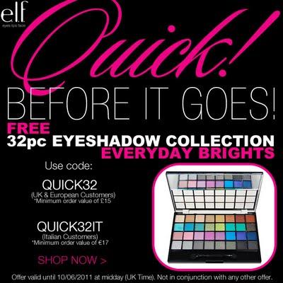 e.l.f. OFFERTA SPECIALE palette 32 in omaggio/FREE 32pc eyeshadow e.l.f. OFFERTA SPECIALE palette 32 in omaggio/FREE 32pc eyeshadow