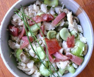 Insalata di Merluzzo, Fave e pancetta croccante Insalata di Merluzzo, Fave e pancetta croccante