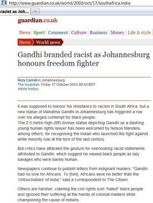 Il giornale britannico Guardian fa luce sul razzismo di Gandhi nei confronti delle persone di colore