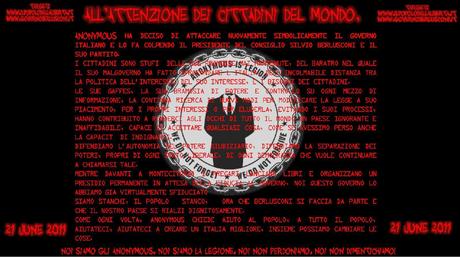 Anonymous Attacca Silvio Berlusconi PDL Anonymous attacca Silvio Berlusconi e il PDL