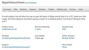 Skype History Viewer elenco di conversazioni Skype su computer
