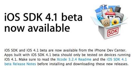 L'annuncio di Apple agli sviluppatori del lancio di iOS 4.1