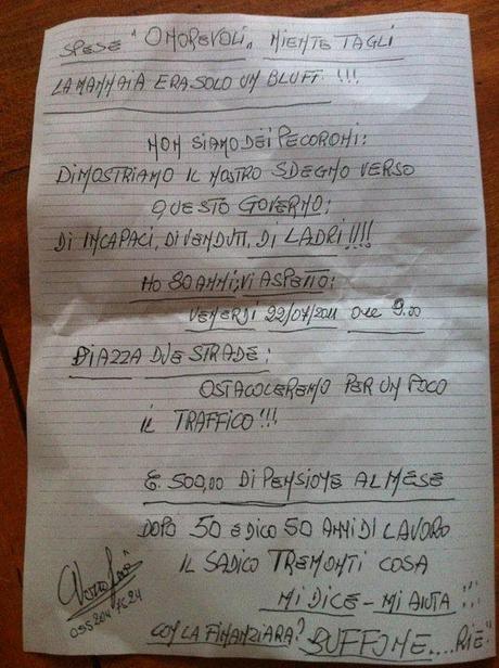Un 80enne contro Tremonti.50 anni di Lavoro e 500 Euro al mese. Un 80enne contro Tremonti.50 anni di Lavoro e 500 Euro al mese.