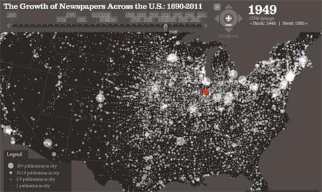 Evoluzione (e declino) dei quotidiani negli Usa: una mappa interattiva