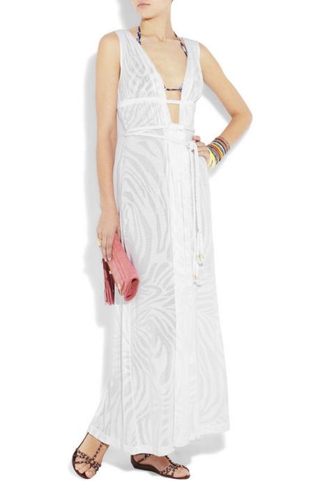Diane von Furstenberg White Sheer Jersey Maxi Dress