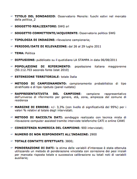 Sondaggi Politico-Elettorali SWG e Demopolis agosto 2011 – Grande è la sfiducia sotto il cielo