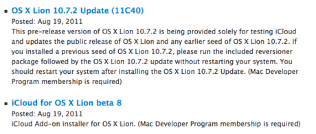 Aggiornamento Lion 10.7.2, iCloud Beta 8, Safari 5.1.1 per sviluppatori : Istruzioni per installazione