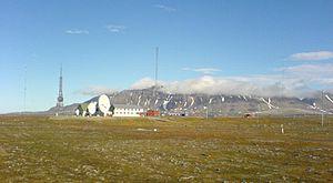 Isfjord radio on Svalbard seen from west