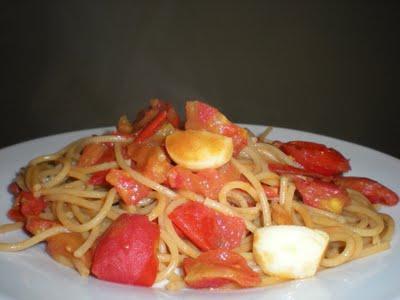 Spaghetti Integrali con Pomodorini e Alici in salsa piccante
