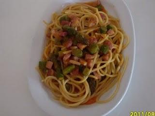 vermicelli punte di asparagi e speck su vellutata di zucca vermicelli punte di asparagi e speck su vellutata di zucca