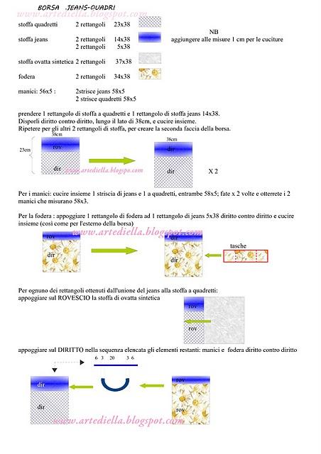 SCHEMA per borsa jeans-quadri. procedimento passo passo!