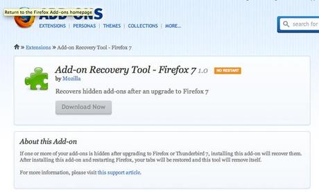 Problemi Firefox 7 : Persi gli Add-on ? Nessun problema ci pensa Add-on Recovery Tool