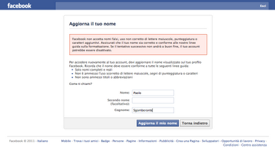 Facebook dice che il mio nome è falso [UPD 2011/10/08 9:30]