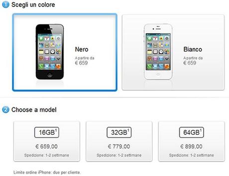 prezzo in italia iphone 4s nei 3 modelli 16, 32 e 64 Gb