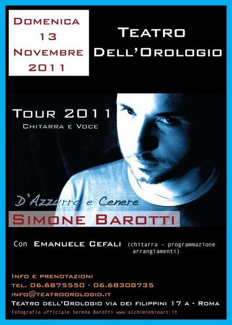 Il singolo “D’azzurro e cenere” di Simone Barotti al Teatro dell’Orologio di Roma