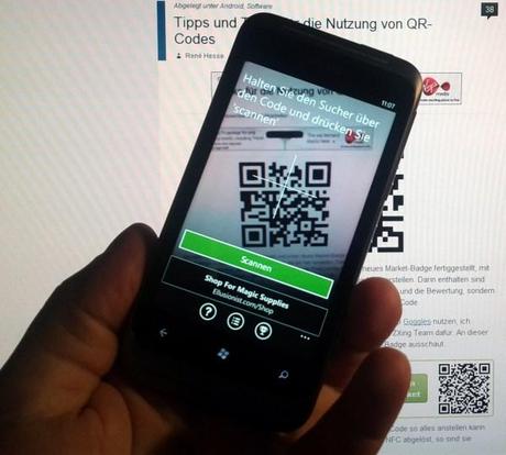 QR-Code su smartphone Nokia Windows Phone con Code Scanr