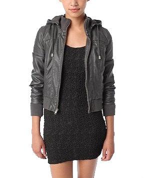 Sparkle & Fade Faux Leather Hooded Bomber