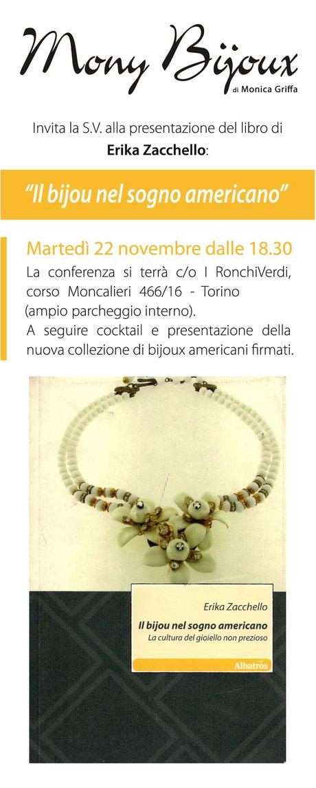 22 Novembre – Torino – Presentazione Libro “Il bijou nel sogno americano”‏