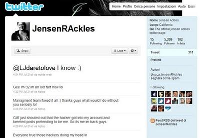 Jensen Ackles cinguetta su twitter