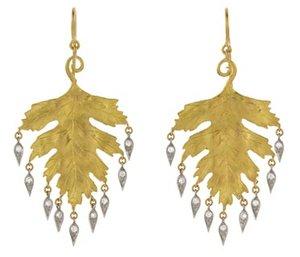 Cathy Waterman Leaf Earrings with Dewdrops 