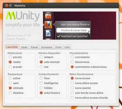 MyUnity utility per personalizzare l'interfaccia di Ubuntu.