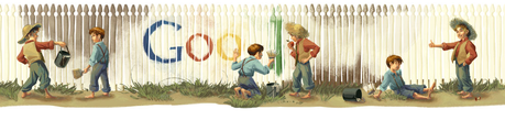 Google Doodle Mark Twain - Huckleberry Finn, Tom Sawyer