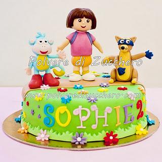 Torta di Dora l'esploratrice con Boots la scimmietta e Swiper la volpe