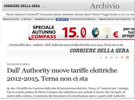 Authority Energia: nuove tariffe elettriche 2012-2015. Terna non ci sta (Corriere.it)