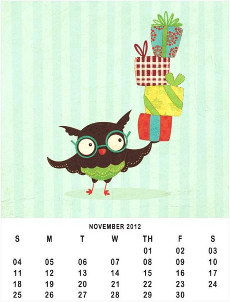 PATTERNS NEI DISEGNI DI GUFI, CIVETTE E BARBAGIANNI NEL CALENDARIO 2012 DI 