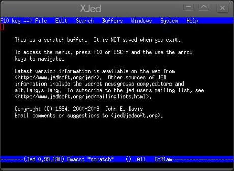 Xjed editor di testo che offre numerose modalità di programmazione.