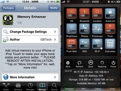 iMemory Enhancer (Cydia) : libera quasi 80 MB di ram