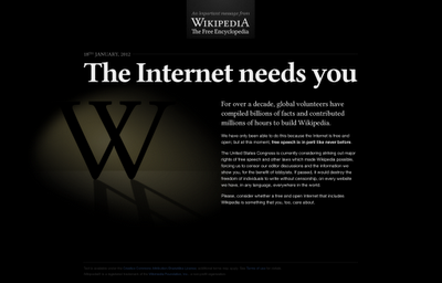 La protesta di Wikipedia contro le proposte di legge SOPA