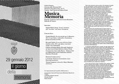 domenica 29 gennaio ore 17 Venezia Conservatorio Giornata della memoria