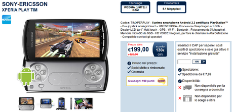 Super offerta Sony Ericsson Xperia Play da Unieuro al prezzo di 199 €