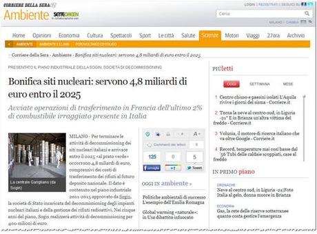 Sogin, Giuseppe Nucci: Bonifica siti nucleari, servono 4,8 miliardi di euro entro il 2025 (Corriere.it)
