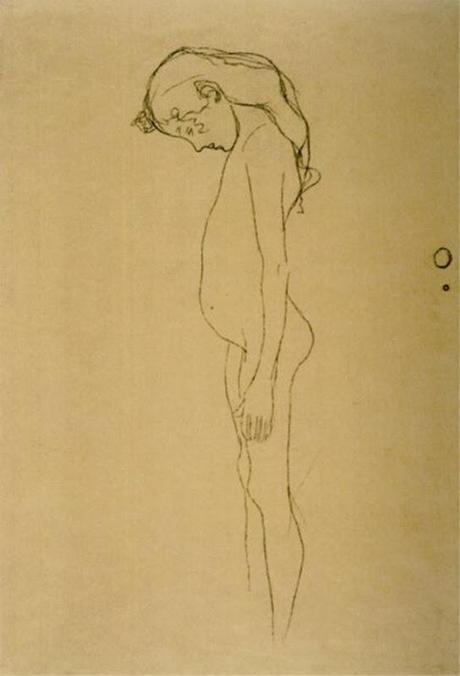gustav-klimt-nudo-di-ragazza-con-la-testa-piegata-verso-sinistra-1902-gessetto-nero-collezione-privata
