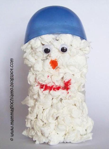 Lavoretti d'inverno: pupazzo di neve con palline di carta igienica