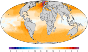 English: Pliocene sea surface temperature anom...