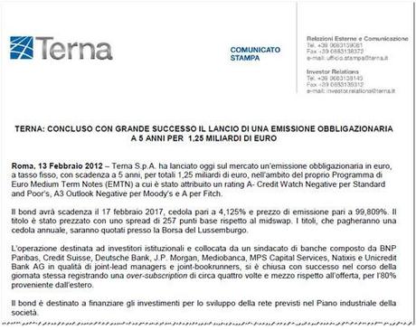Flavio Cattaneo: Terna ha concluso il lancio di bond a 5 anni per 1,25 mld di euro
