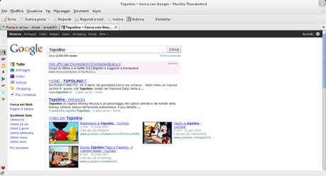 Thunderbird Ricerca nel web Schermata Topolino Cerca con Google Mozilla Thunderbird Disponibile la nuova versione di Mozilla Thunderbird 10
