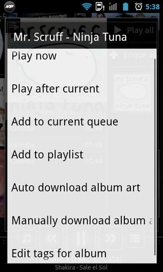 N7 Music Player Android Song Album Options N7 Music Player: Ottimo player musicale alternativo per Android