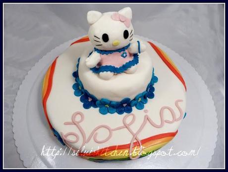 Torta decorata Hello Kitty: pan di spagna con farcia al cioccolato bianco