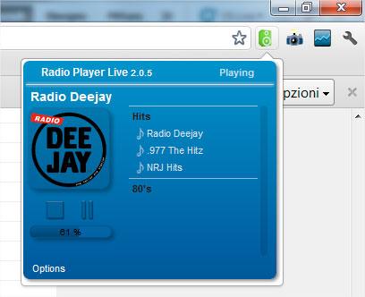 deejay Radio in streaming da Chrome con Radio Player Live 